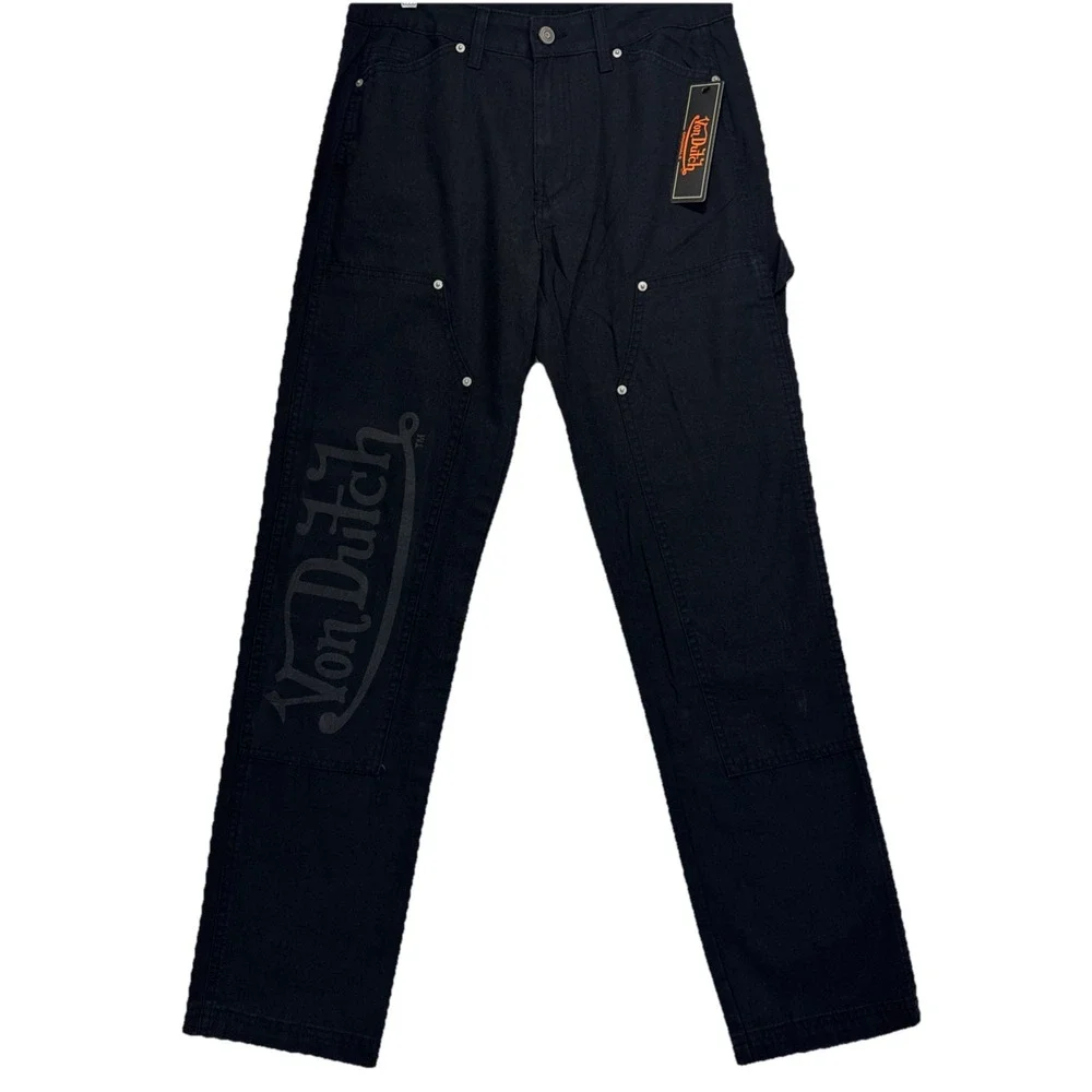 Von Dutch Jeans Mens Sz 30x32 Double Knee Patch Graphic Black Denim -NEW w/ Tag - Picture 2 of 13